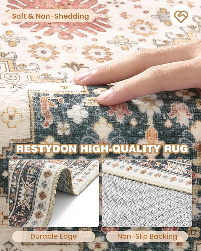 Runner Rug 2x6, Non Slip Washable Rugs for Laundry Room, Runners for Hallways, Low Pile Vintage Soft Rugs for Living Room, Kitchen Bathroom,Bedroom Rug(Blue/Red/Multi,2'x6')