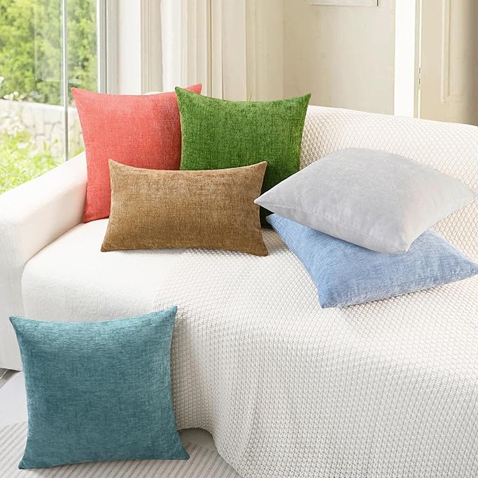 CaliTime Throw Pillow Covers Decorative 18 X 18 Inches Pack of 4 Cozy Chenille Cushion Cases for Couch Sofa Bed Living Room Home Living Coral