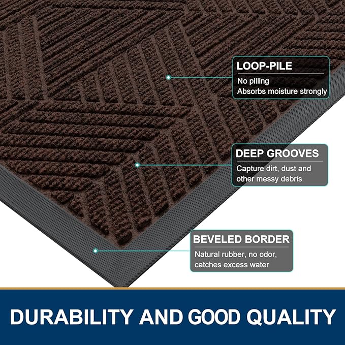 Smiry Front Door Mat Outside Entrance, Heavy Duty Sturdy Natural Rubber Doormat, Trap Dirt and Moisture, Easy Clean Low Profile Mats for Indoor Outdoor Entry, Irregular Triangle (59x40, Dark Brown)