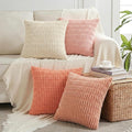 Fancy Homi 4 Packs Boho Blush Pink Euro Decorative Throw Pillow Covers 26x26 Inch for Living Room Bed, Soft Plush Striped Corduroy Square Light Pink Coral Peach Cream Colorful Cushion Case 66x66 cm