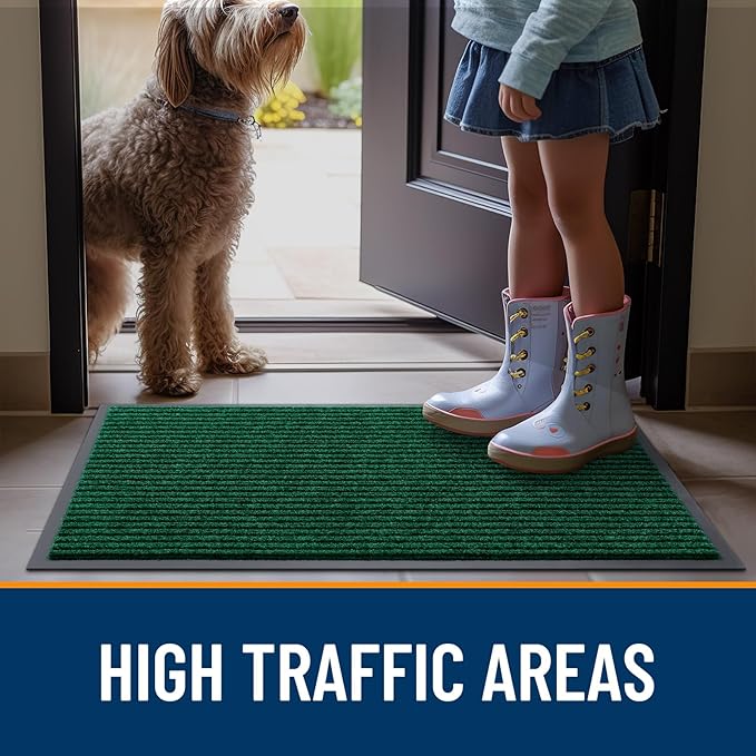 OLANLY Front Door Mat Indoor Outdoor Entrance, 2-Pack 71 x 23 Inch, Waterproof Heavy Duty Doormat, Fade Resistant, Low Profile, Easy Clean Patio Porch Welcome Floor Mats for Entry, Green