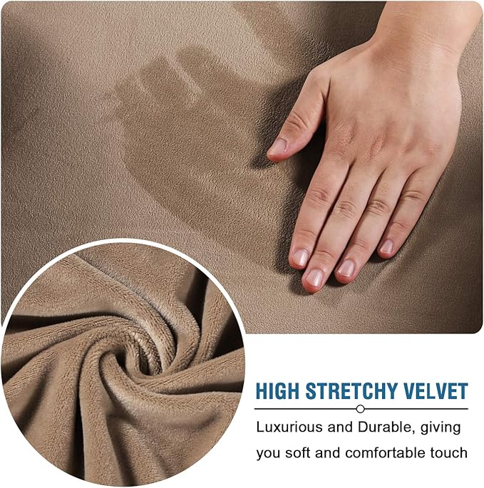 H.VERSAILTEX Wingback Chair Covers Velvet Plush Wing Chair Slipcover 1 Piece High Stretch Wing Back Chair Slipcovers Sofa Cover Furniture Cover with Elastic Bottom, Camel