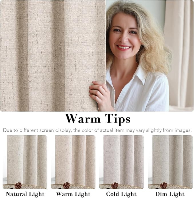 H.VERSAILTEX Primitive Linen Curtains 100% Blackout Curtain Drapes Burlap Curtains with White Thermal Insulated Liner, Grommet Top Drapes Living Room/Bedroom (2 Panels, 42 x 63 Inch, Natural)