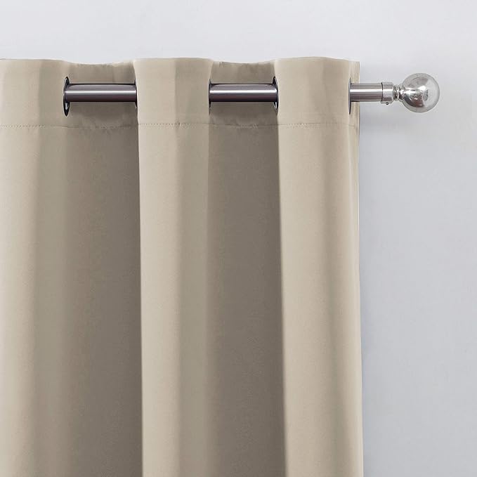 LEMOMO Blackout Curtains 52 x 45 inch/Beige Curtains Set of 2 Panels/Thermal Insulated Room Darkening Bedroom Curtains