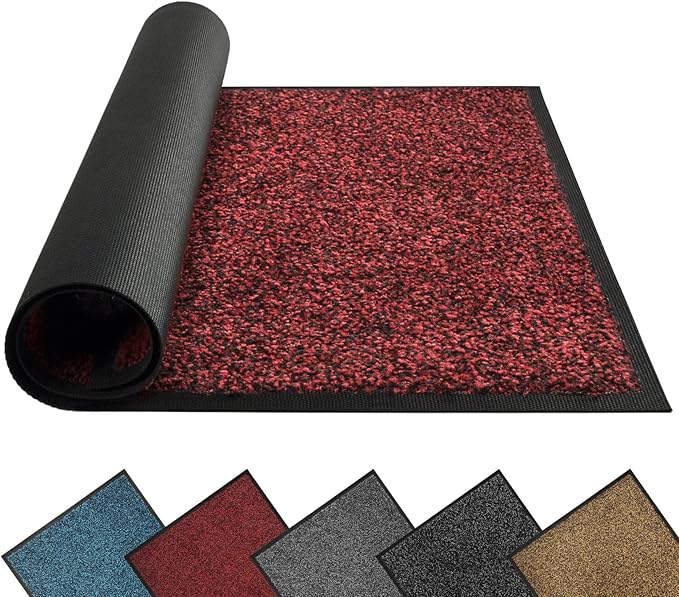 Mibao Front Door Mat, Dirt Trapper Welcome Mat for Outdoor Indoor, Non-Slip Waterproof Doormat, Durable Machine Washable Low Profile Entry Rug for Back Door Outside Patio Porch, 32" x 20", Red