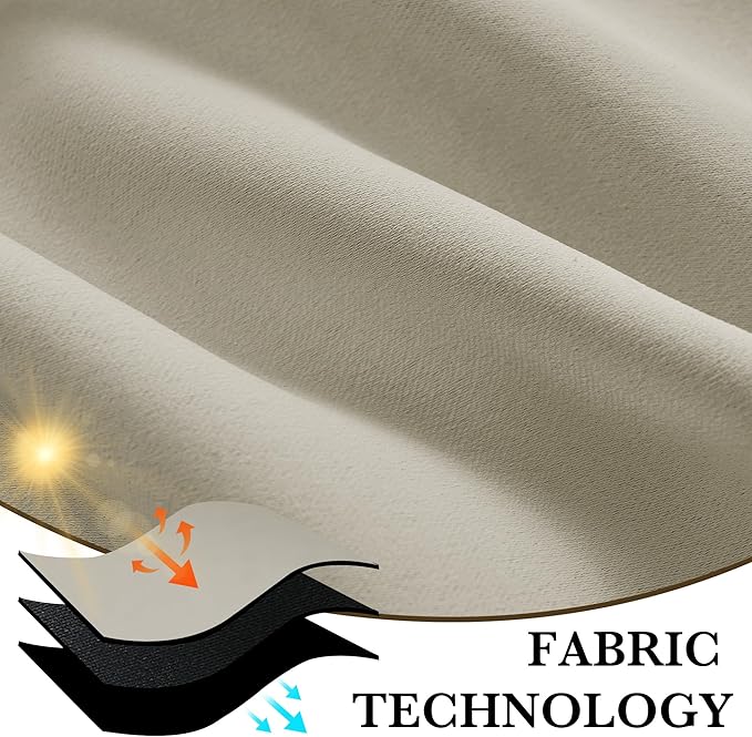 RYB HOME 100% Blackout Basement Curtains 36 inches Long, Heat & UV Blocking Total Room Darkening Noise Reducing Curtains for Bathroom RV Campers, Natural, 2 Panels Set