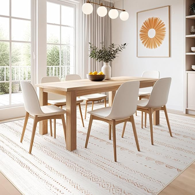 Nakagishi 10x12 Area Rug Living Room: Washable Boho Large Neutral Modern Soft Stain Resistant Farmhouse Indoor Floor Rug Non Slip Accent Carpet for Bedroom Nursery Kids Playroom Office- Brown