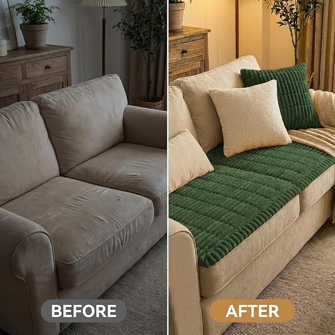 Smiry Couch Cover for Dogs Washable, Non Slip Fuzzy Pet Couch Covers for 3 Cushion Sofa Pet Friendly, Thick Soft Sofa Slipcovers Cushion Protector (Dark Green, 27.6" x 88")