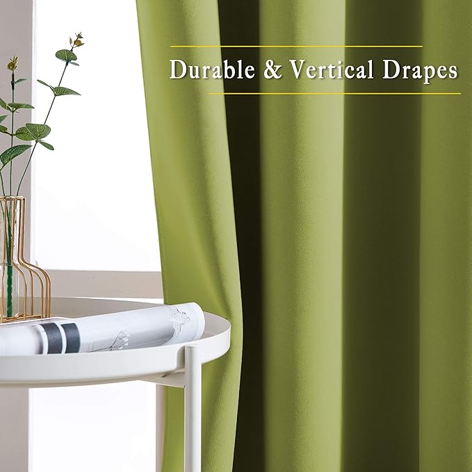 NICETOWN Room Darkening Room Divider Curtains 118 inches Long, Grommet Thermal Window Treatments Sound Reducing Drapes for Sliding Glass Door, Fresh Green, W66 x L118, 2 Pieces