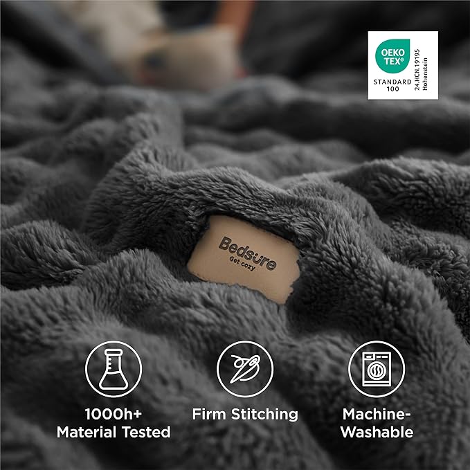 Bedsure 3D Fleece Bubble Blanket for Couch - GentleSoft Grey Twin Blanket for Sofa Bed Room Decor - Luxury Soft Cozy Gifts for Kids, Lightweight, All Seasons, Dark Grey, 60"×80"