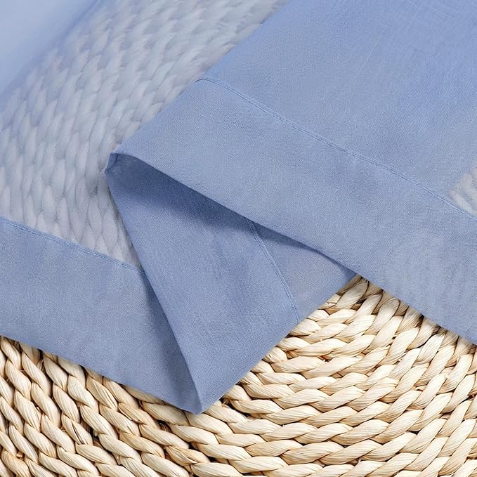 Chyhomenyc Sheer Curtains 96 inches Long 2 Panels - Light Filtering Soft Airy Solid Elegant Voile Window Treatment Drapes for Bedroom Living Room, 42Wx96L, 8FT, Denim Blue