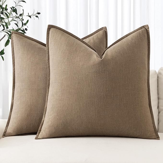 MIULEE Decorative Linen Pillow Covers 16x16 Inch Khaki Boho Farmhouse Neutral Winter Couch Throw Pillows for Bed Pack of 2 Accent Modern Pillowcase Sofa Livingroom Home Decor