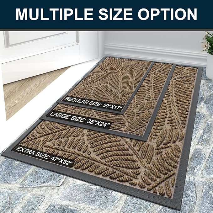 Colorxy Waterproof Doormat, Sturdy Natural Rubber Front Indoor Mat, Non Slip Low Profile Indoor Outdoor Door Mats, Stain and Fade Resistant Floor Mat, Easy Clean Patio Entrance Mat, 48''x32'', Brown