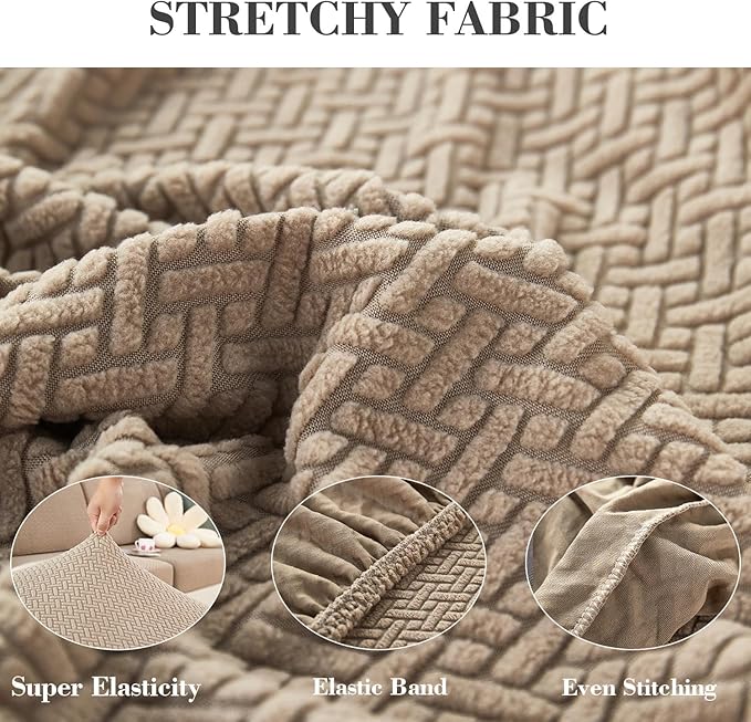Sofa Covers Couch Covers for Sofa Pet Friendly Couch Cushion Covers Universal Sofa Covers Washable Stretch Slipcovers for Sectional Sofa (Texture Light Coffee, 2 Seats + Chaise Cover)