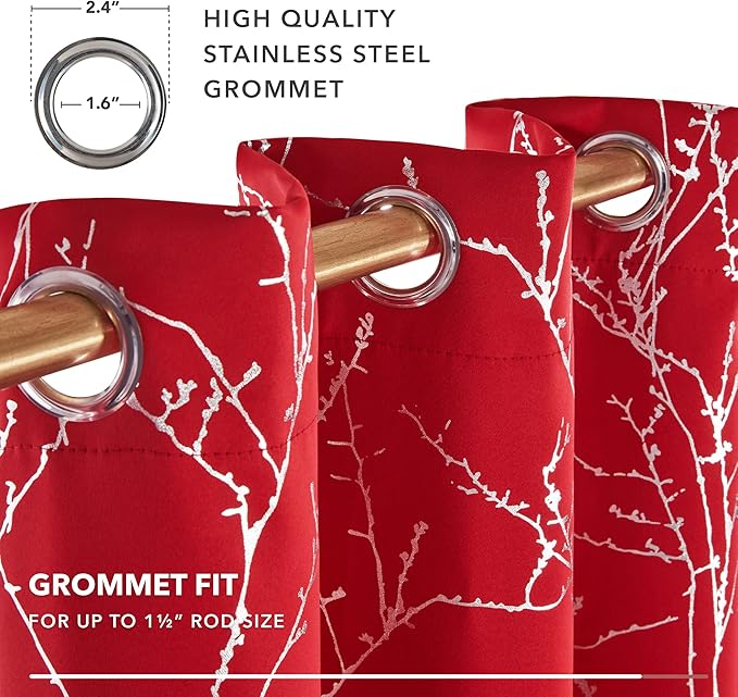 Deconovo Christmas Red Curtains, Blackout Drapes, Soundproof Curtain, Silver Print, 42 x 84 Inch Long, 2 Panels, Machine Washable Window Panel for Living Room Bedroom Festival Party Decoration Kitchen
