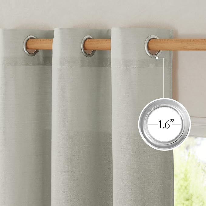 NICETOWN Linen Flax Semi Sheer Curtains 92" Length, Grommet Window Treatments Privacy Added with Light Penetration Vertical Drapes for Loft/Home Office, Gray, W55 x L92, 2 Panels