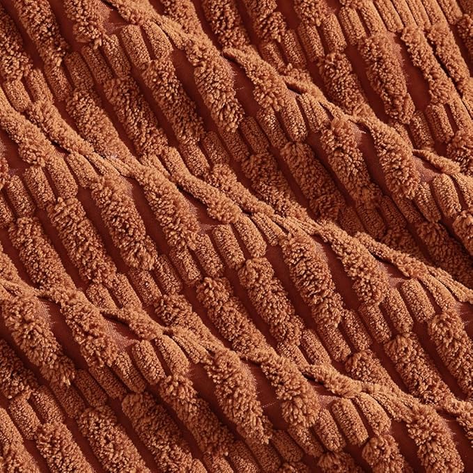 Fancy Homi 4 Packs Rust Decorative Throw Pillow Covers 22x22 Inch for Living Room Couch Bed Sofa, Terracotta Rustic Farmhouse Boho Home Decor, Soft Plush Striped Corduroy Square Cushion Case 55x55 cm