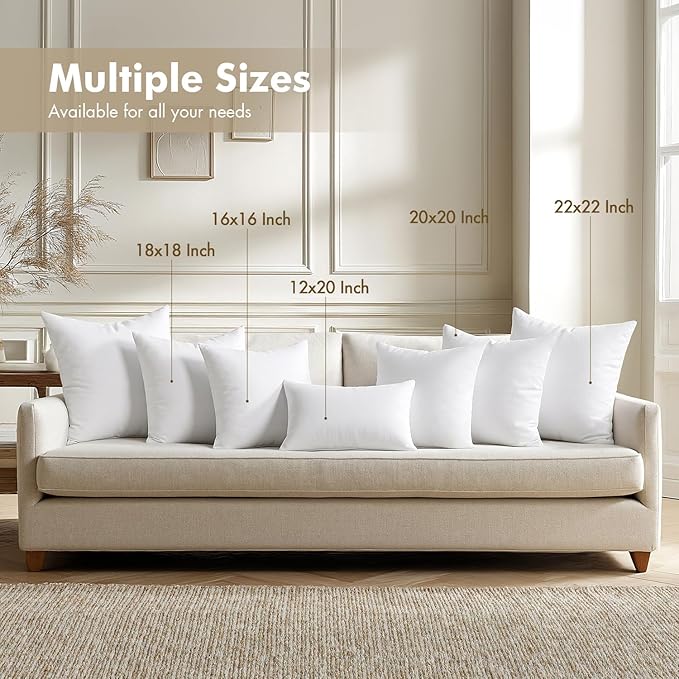 MIULEE Pillows Inserts, Pack of 4 18x18 Inch 100% Virgin Microfiber Filling Throw Pillows for Bed Couch Sofa