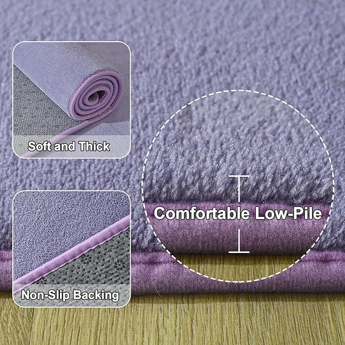 Amearea Large Modern Area Rugs for Bedroom Living Room, 5x8 Feet Purple Thickened Memory Foam Rug, Fluffy Indoor Washable Rugs Non Slip Minimalist Carpet for Boys Girls Dorm Nursery Room Decor