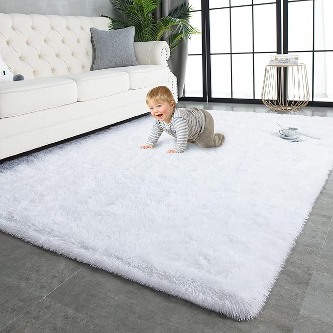 TWINNIS Super Soft Shaggy Rugs Fluffy Carpets, 10x14 Feet, Indoor Modern Plush Area Rugs for Living Room Bedroom Kids Room Nursery Home Decor, Upgrade Anti-Skid Rectangular Fuzzy Rug, White
