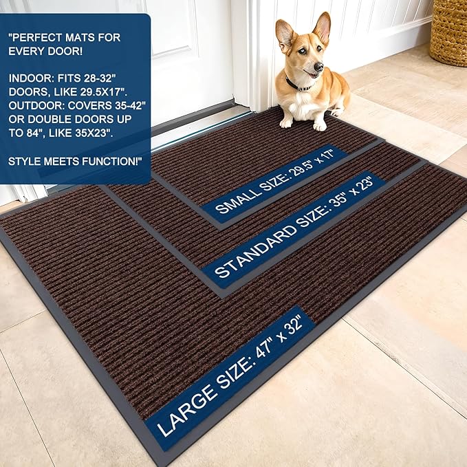 OLANLY Front Door Mat Indoor Outdoor Entrance, 2-Pack 35 x 23 Inch, Waterproof Heavy Duty Doormat, Fade Resistant, Low Profile, Easy Clean Patio Porch Welcome Floor Mats for Entry, Brown