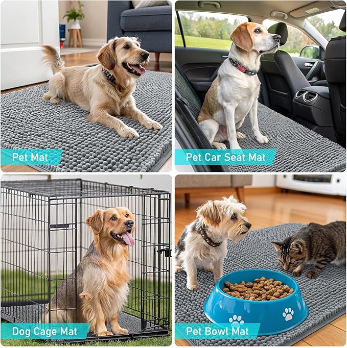 OLANLY Dog Door Mat for Muddy Paws 30x20, Absorbs Moisture and Dirt, Absorbent Non-Slip Washable Doormat, Quick Dry Chenille Mud Mat for Dogs, Entry Indoor Entryway Carpet for Inside Floor, Grey