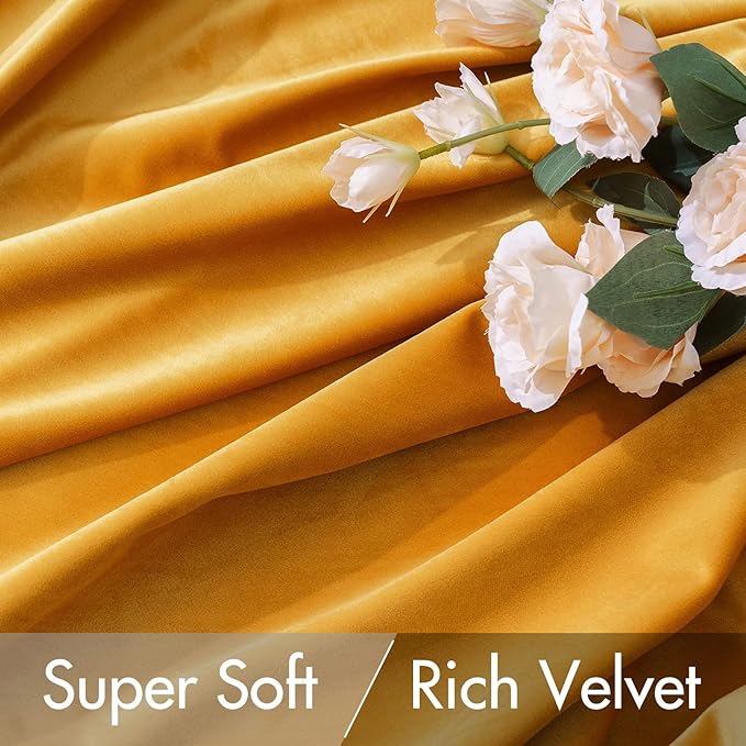 MIULEE Velvet Curtains 2 Panels Luxury Blackout Curtains for Bedroom Living Room Thermal Insulated Fall Decor Super Soft Window Drapes Rod Pocket & Back Tab, Mustard Yellow, 52 x 72 Inch