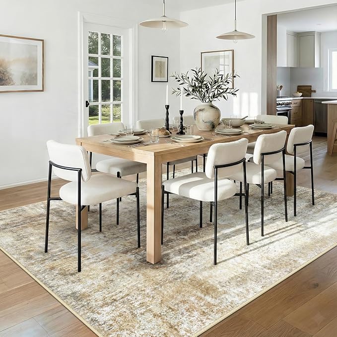 Washable Area Rugs 7'x9' Non-Slip Modern Abstract Soft for Living Room Entryway Bedroom Nursery, Print Pattern, Neutral Brown Gray