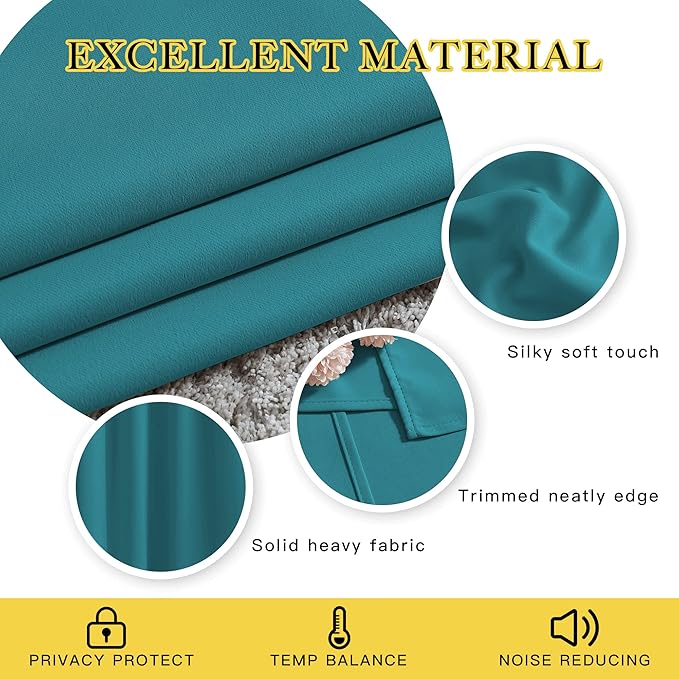 NICETOWN Room Darkening Window Curtains & Drapes - Thermal Insulated Solid Grommet Light & Sound Blocking Blackout Drapes for Bedroom/Living Room (Peacock Teal, 2 Panels, W46 x L72)