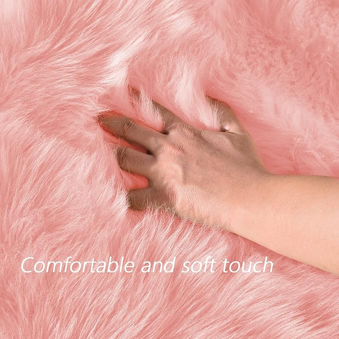 Latepis Fluffy Pink Round Rugs 6ft Circle Rug for Living Room Washable Faux Fur Fluffy Sheepskin Rug for Bedroom Playroom Plush Shag Rugs,Rectangle