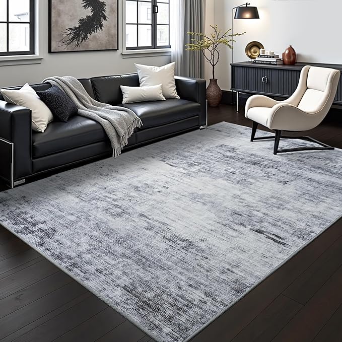 Toneed Abstract Area Rug Modern Washable Rug Soft Non Slip Rug Low Pile for Bedroom Living Room Dining Room Grey 4x6 Feet