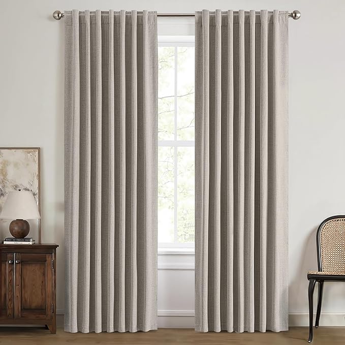 MIULEE 100% Blackout Curtains for Bedroom, Linen Solid Luxury Decor Thermal Insulation Room Darkening Drapes for Living Room Nursery Back Tab Rod Pocket 42 x 84 Inches, 2 Panels,Greige