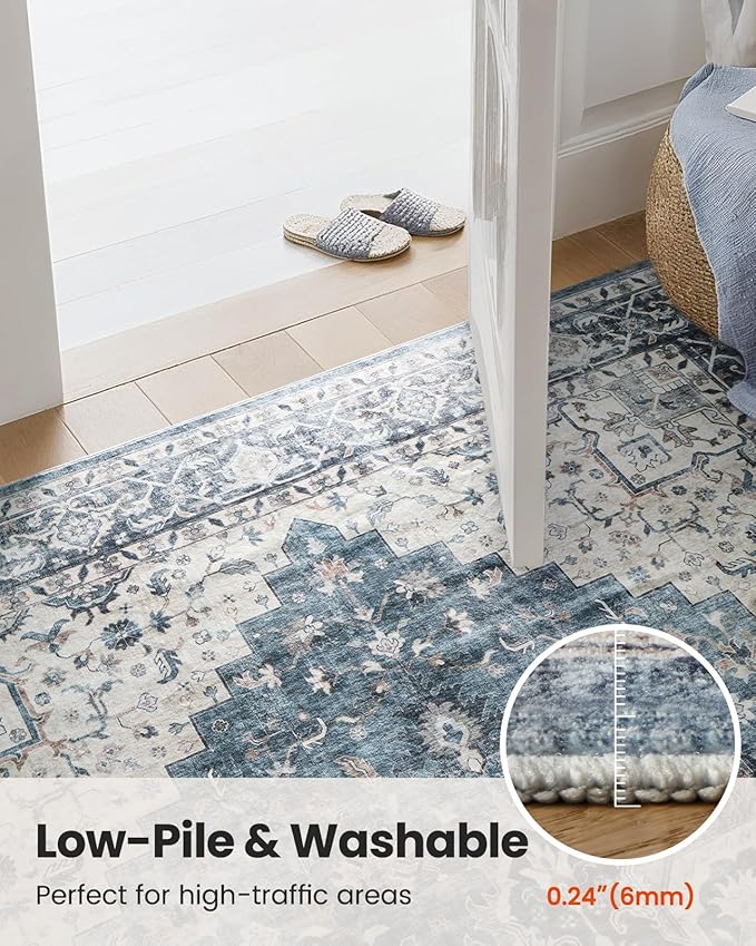 AMADA HOMEFURNISHING 2'6"x8' Washable Area Rug, Low-Profile Entryway Rug with Non-Slip Backing & Durable Edge Binding, Vintage Rug Pattern, Small Rugs for Entryway, Kitchen & Living Room