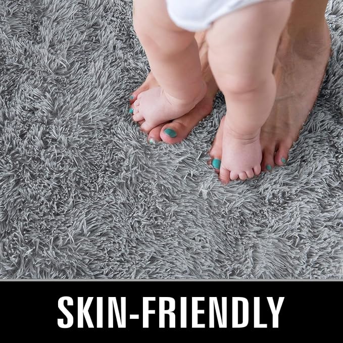 TWINNIS Super Soft Shaggy Rugs Fluffy Carpets, 5x7 Feet, Indoor Modern Plush Area Rugs for Living Room Bedroom Kids Room Nursery Home Decor, Upgrade Anti-Skid Rectangular Fuzzy Rug, Grey
