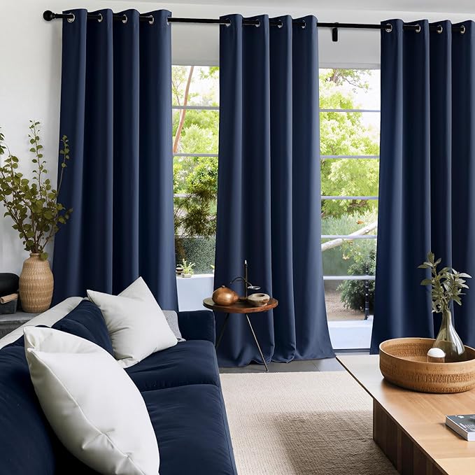 NICETOWN Room Darkening Draperies Curtains Panels, 2 Panels Navy Blue W52 x L84