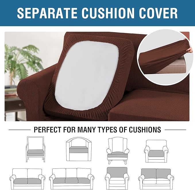 H.VERSAILTEX 4 Piece Stretch Sofa Covers for 3 Cushion Couch Covers Furniture Slipcovers for Living Room (1 Base Cover Plus 3 Seat Cushion Covers) Thicker Jacquard Fabric Cover (XL Sofa, Burnt Brick)