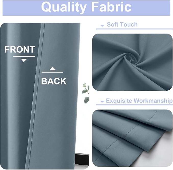 Simplebrand Ava Stone Blue Blackout Curtains, Privacy Thermal Insulated, 72 Inch x 40 Inch, 2 Panels for Bedroom, Patio, French Door