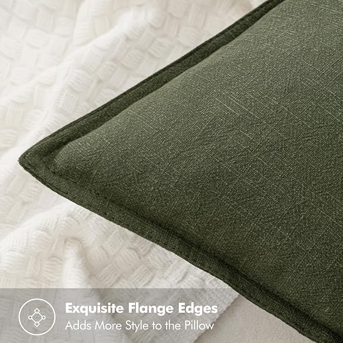 MIULEE Decorative Linen Euro Sham Pillow Covers 22x22 Inch Dark Olive Green Boho Farmhouse Neutral Spring Couch Throw Pillows for Bed Pack of 2 Accent Modern Pillowcase Sofa Livingroom Home Decor