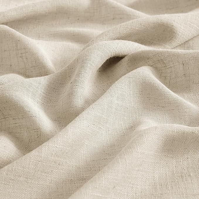 MIULEE Linen Curtains 54 Inch Length 2 Panels for Bedroom Living Room, Soft Thick Linen Textured Back Tab Short Window Drapes Semi Sheer Light Filtering Rod Pocket Modern Farmhouse Decor