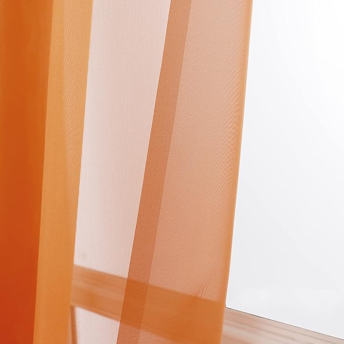 OWENIE Sheer Orange Curtains, Sheer Curtains 84 inch Length 2 Panels Set, Rod Pocket Voile Fimly Sheer Drapes for Living Room/Bedroom, 2pcs, Each 42" W x 84" L
