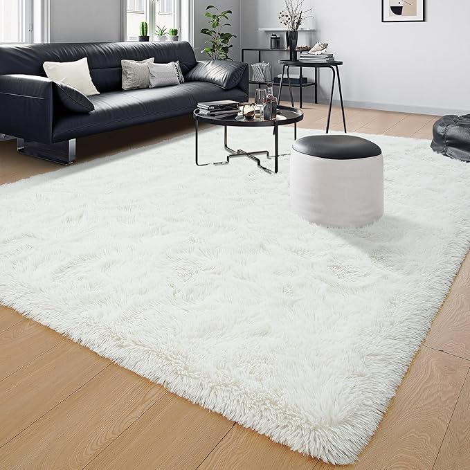 Tepook Super Soft Fluffy Rugs for Living Room, Area Rugs 8x10 for Bedroom, Modern Shaggy Rug Fuzzy Carpets for Kids, Plush Indoor Nursery Home Decor Rug with Non-Slip Bottom, Cream White