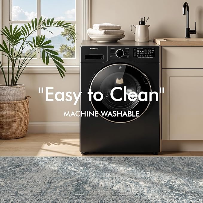 2'6"x16' Washable Hallway Runner Rug - Non Slip Kitchen Runner Rugs with Rubber Backing Vintage Low-Pile Carpet Runners for Entryway Dining Room Laundry Room Home Decor (Blue)