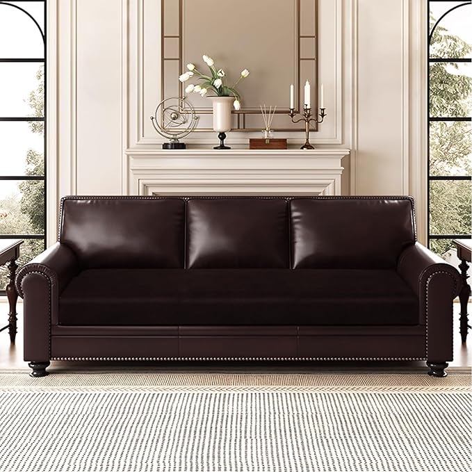 Leather Look Couch Cushion Covers Sofa Seat Slipcovers Sets Couches Furniture Protector for Sectional Armchair Loveseat Pets Kids Stretch Spandex Fabric (1 Cushion Sofa, Chocolate)