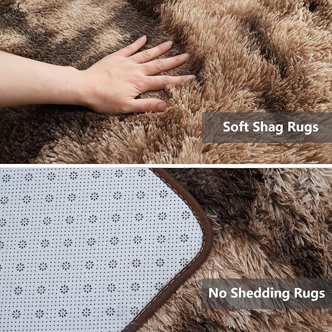 Shag Area Rugs for Bedroom Living Room,6X9Ultra Soft Fluffy Area Rugs for Dorm,Indoor Carpet Nursery Rugs for Kids Girls Room Home Decor, Mottling Brown