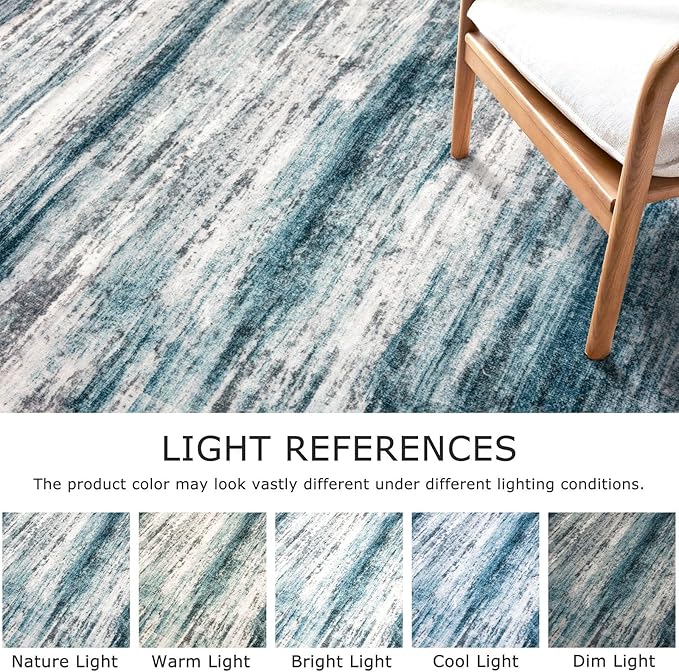 KOZYFLY Modern Abstract Hallway Runner Rug, 2x6 Washable Rug Runner Non-Slip Soft Striped Kitchen Runner Rugs, Print Blue Carpet Runner for Entryway Bathroom Laundry Room Foyer