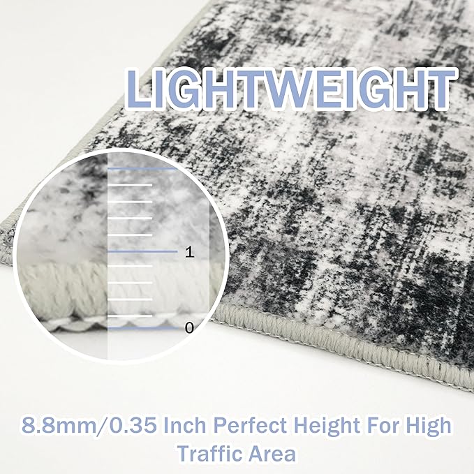 IOHOUZE Abstract Runner Rug 2x7 Ft Washable Runners for Hallways, Non Slip Kitchen Runner Printed Faux Wool Entryway Runners Indoor, Modern Abstract Floor Carpet for Hall Kitchen Bedroom, Black Gey