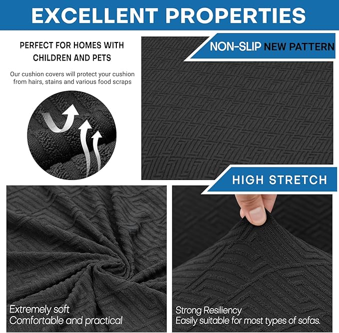 XINEAGE 2026 New 2 Pieces Chair Covers with Arms Super Stretch Chair Slipcover for Living Room Pet Dog Universal Slip Cover Anti Slip Armchair Furniture Protector (Black), 31"-46"(1 Cushion)
