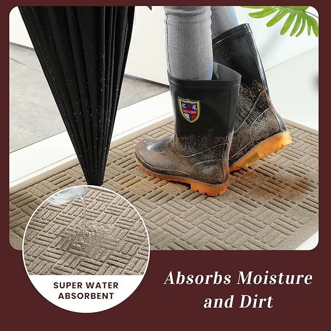 Mibao Front Door Mat Indoor Outdoor Entrance, Dirt Trapping Waterproof All-Season, All-Weather Doormat, Non-Slip Durable Natural Rubber Low Profile Easy Clean Patio Entrance Mat, 47" x 31.5", Beige