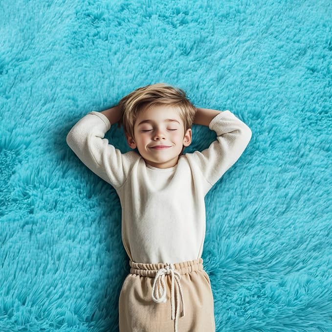 Super Soft Circle Rugs for Girls Princess Castle Toddlers Play Tent 3 Diameter Circular Area Rugs for Kids Bedroom Baby Room Decor Round Shag Playhouse Carpets(Φ3, Teal Blue)