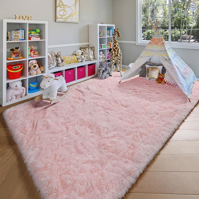 ONASAR Pink Area Rugs for Living Room Girls Bedroom, 5x8 Fluffy Bedside Throw Rug, Soft Cute Plush Shaggy Indoor Floor Carpet for Nursery Kids Boys Teen Dorm Office Home Decor Aesthetic